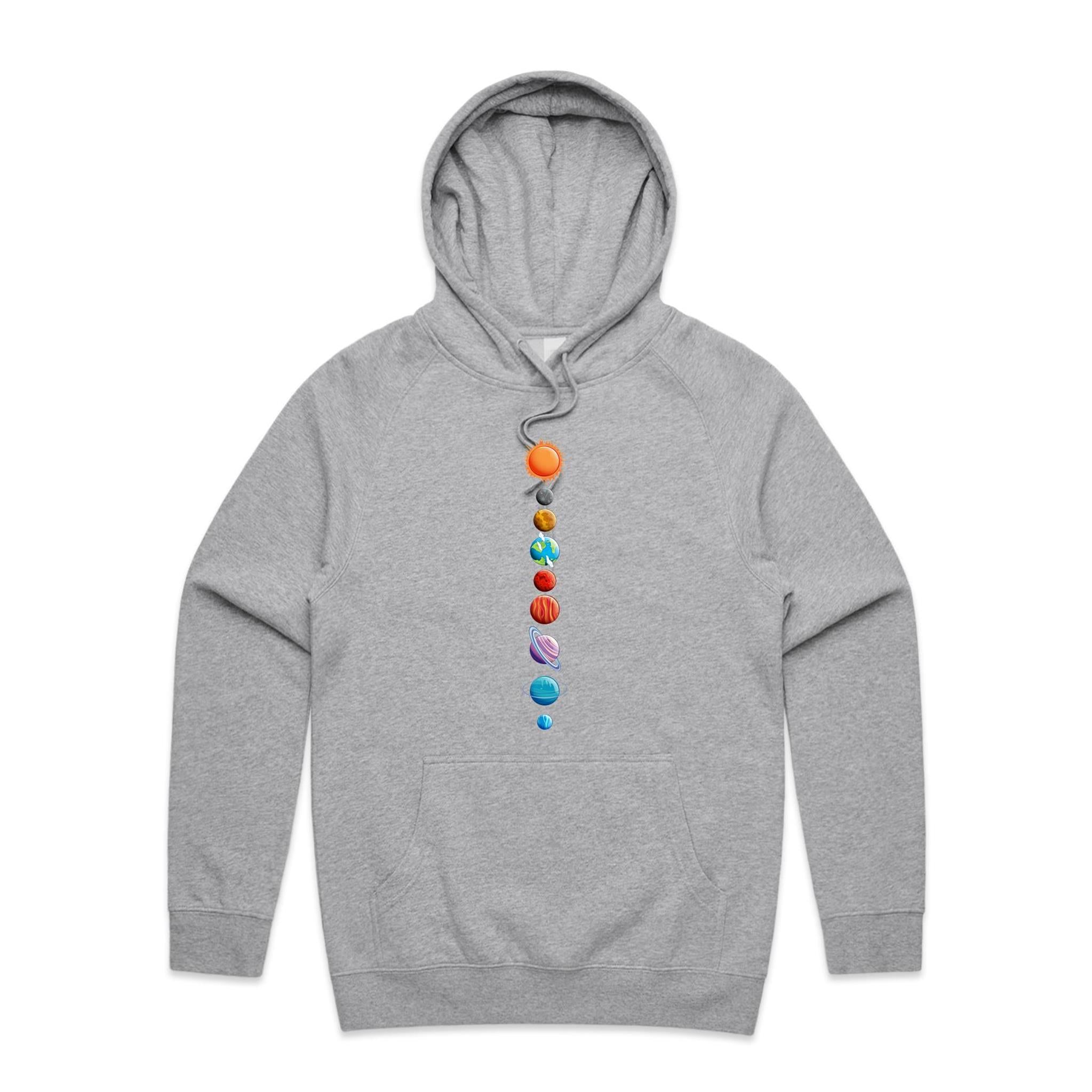 Our Solar System - Mens Hoodie Grey Marle Mens Hoodie Printed In Australia Space