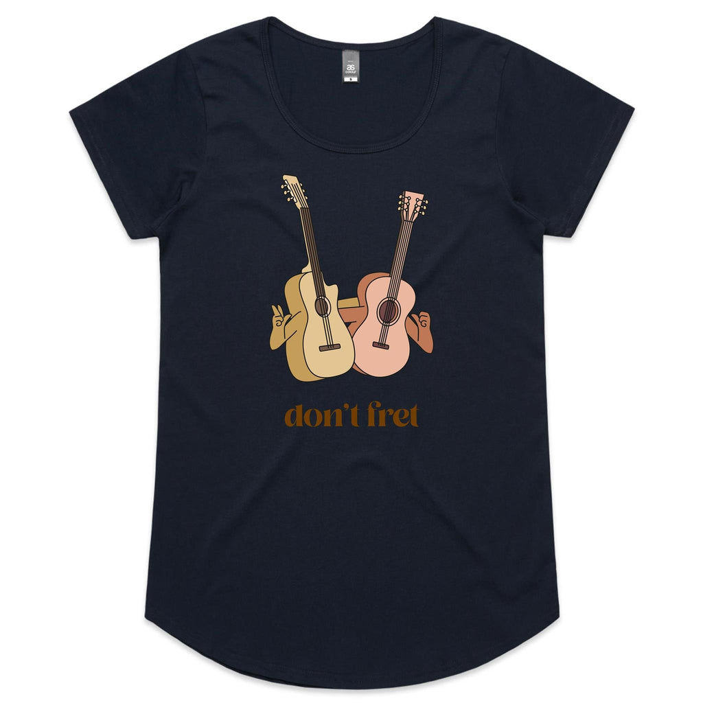 Don't Fret, Guitars - Womens Scoop Neck T-Shirt Navy Womens Scoop Neck T-shirt Music Printed In Australia