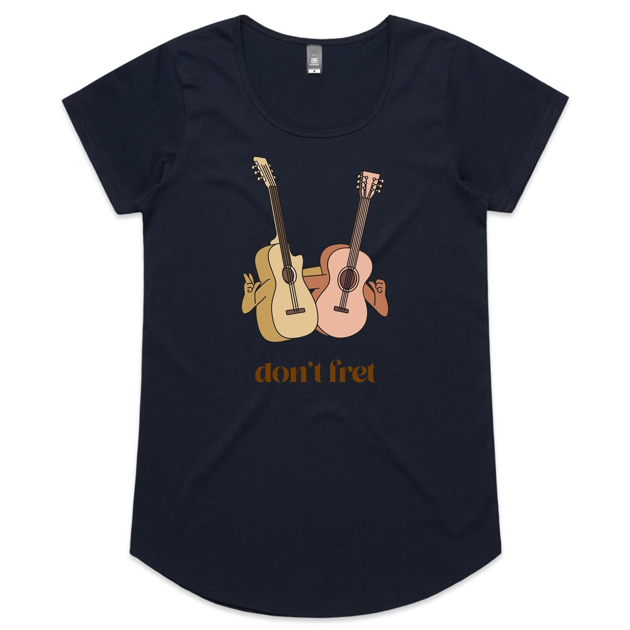 Don't Fret, Guitars - Womens Scoop Neck T-Shirt Navy Womens Scoop Neck T-shirt Music Printed In Australia