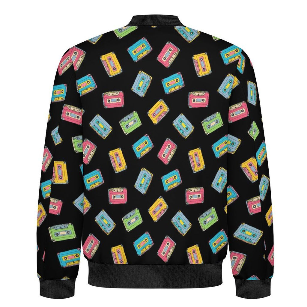 Colourful Cassette Tapes Men's Casual Zip‑Up Bomber Jacket