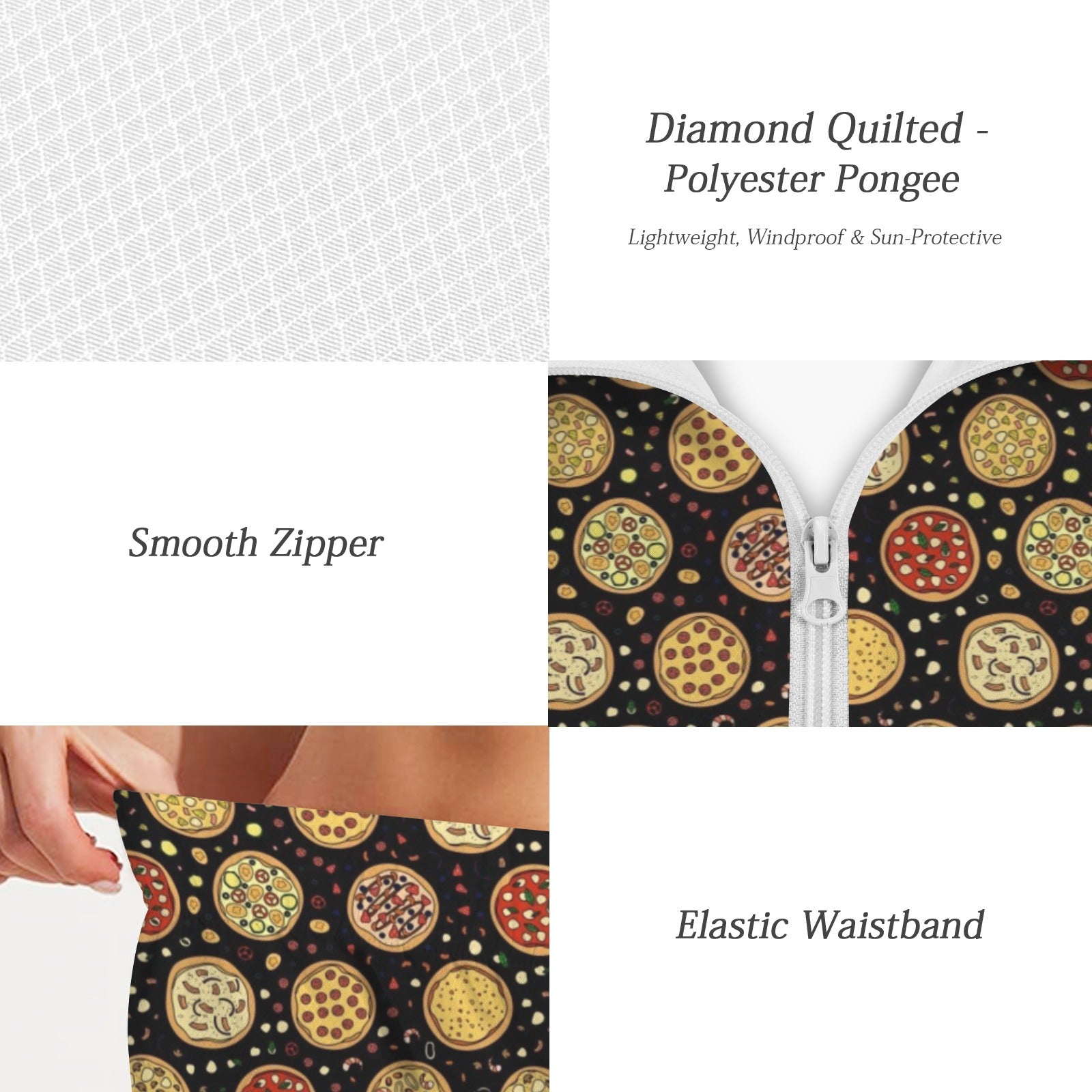 Round Pizzas On Black Women's Windbreaker Short Set Women's Windbreaker Short Set Food Printed Offshore