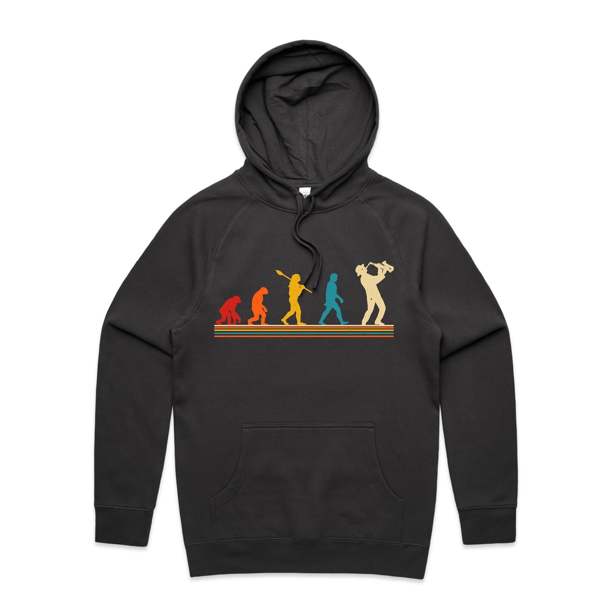 Saxophone Player Evolution - Mens Hoodie Coal Mens Hoodie Music Printed In Australia