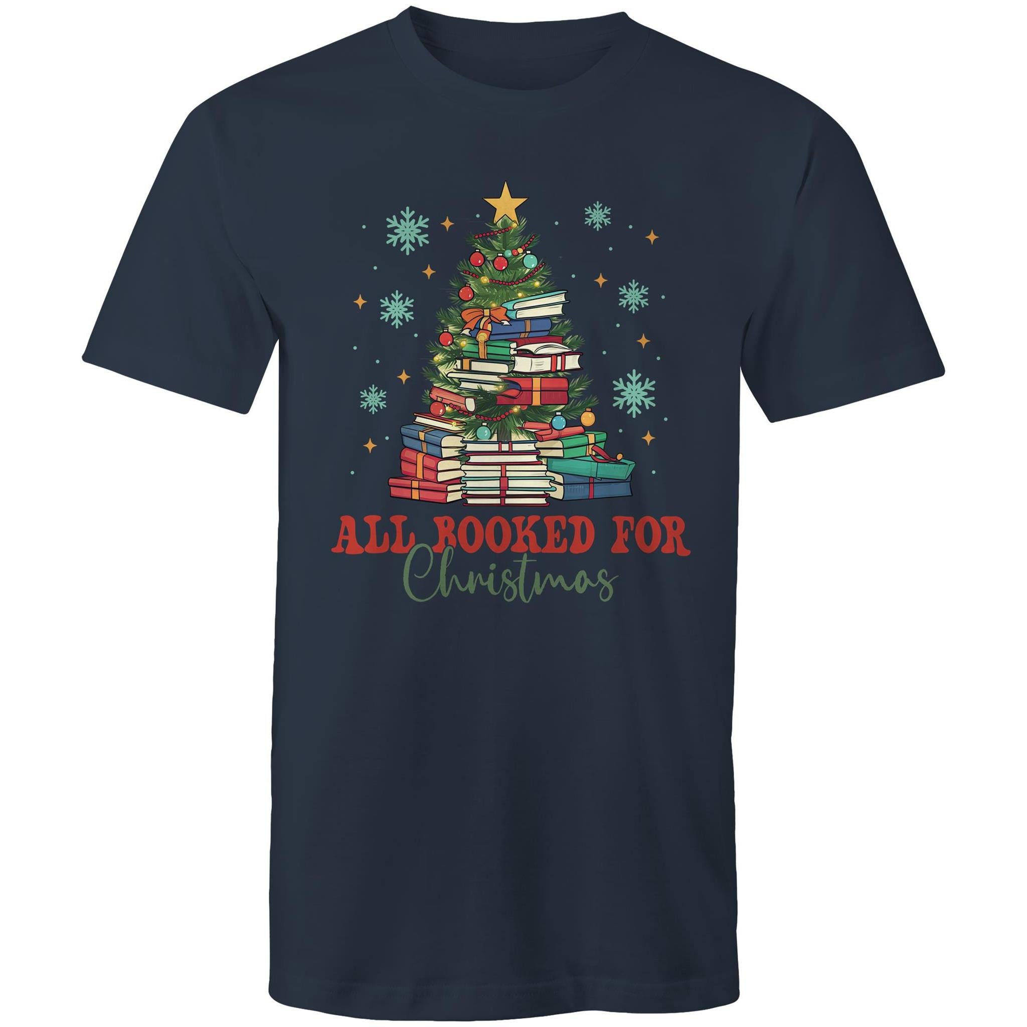 All Booked For Christmas - Mens T-Shirt Navy Mens Christmas T-shirt Christmas Printed In Australia