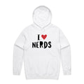 I Love Nerds, Red Heart Men's AS Colour Hoodie White Mens Hoodie Printed In Australia