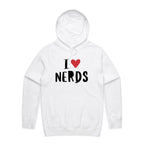 I Love Nerds, Red Heart - Mens Hoodie White Mens Hoodie Printed In Australia