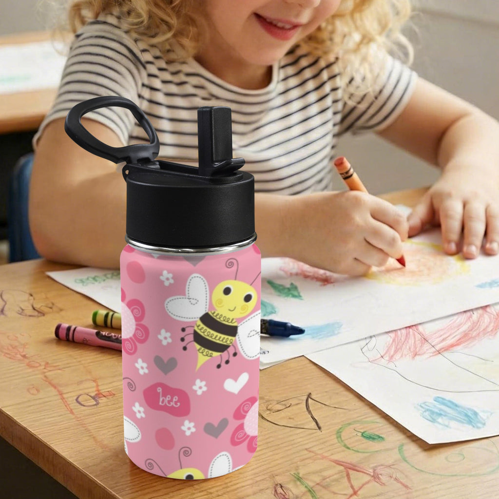 Cute Bee Floral 12oz Kids Water Bottle with Straw Lid