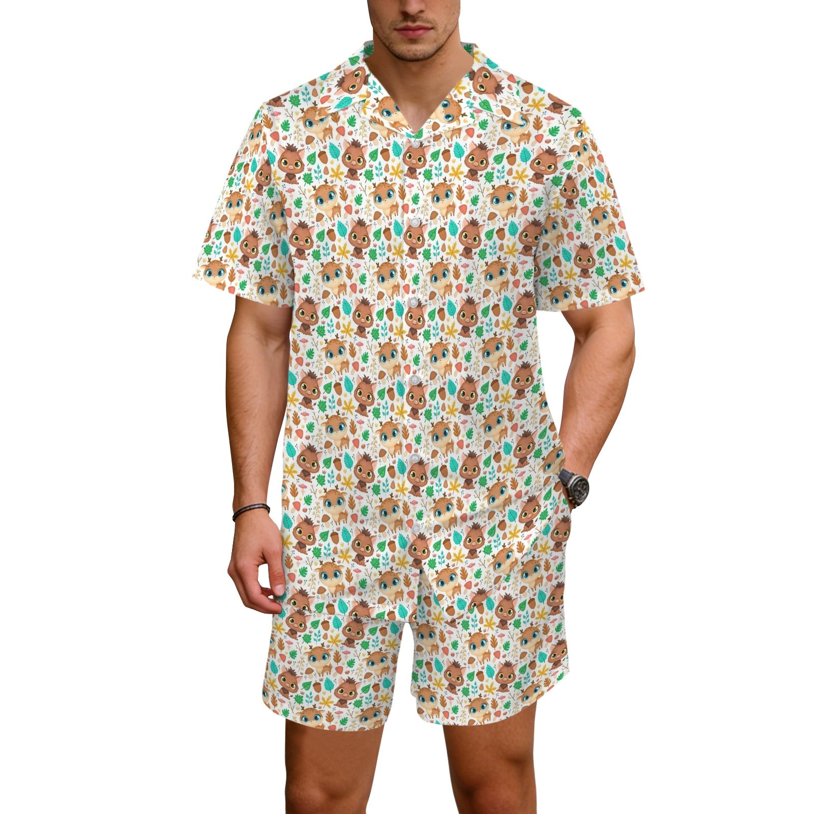 Cute Autumn Creatures Men's Hawaiian Shirt & Shorts Set Men's Hawaiian Shirt & Shorts Set animal Printed Offshore