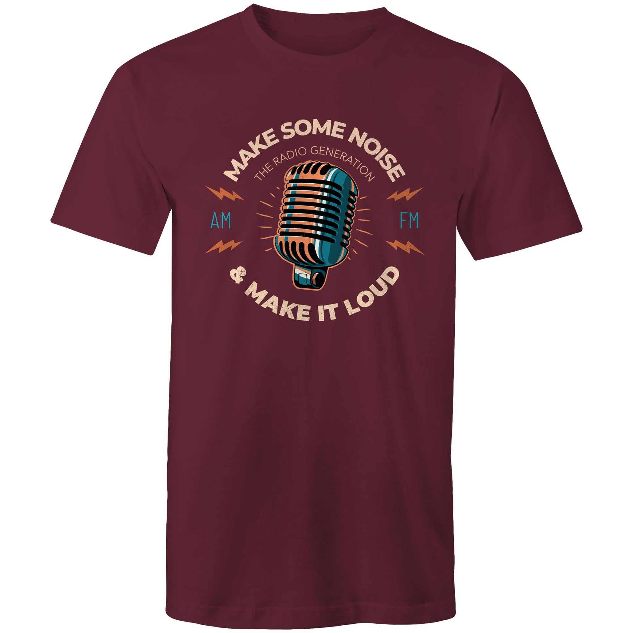 Make Some Noise, Microphone - Mens T-Shirt Burgundy Mens T-shirt Music Printed In Australia
