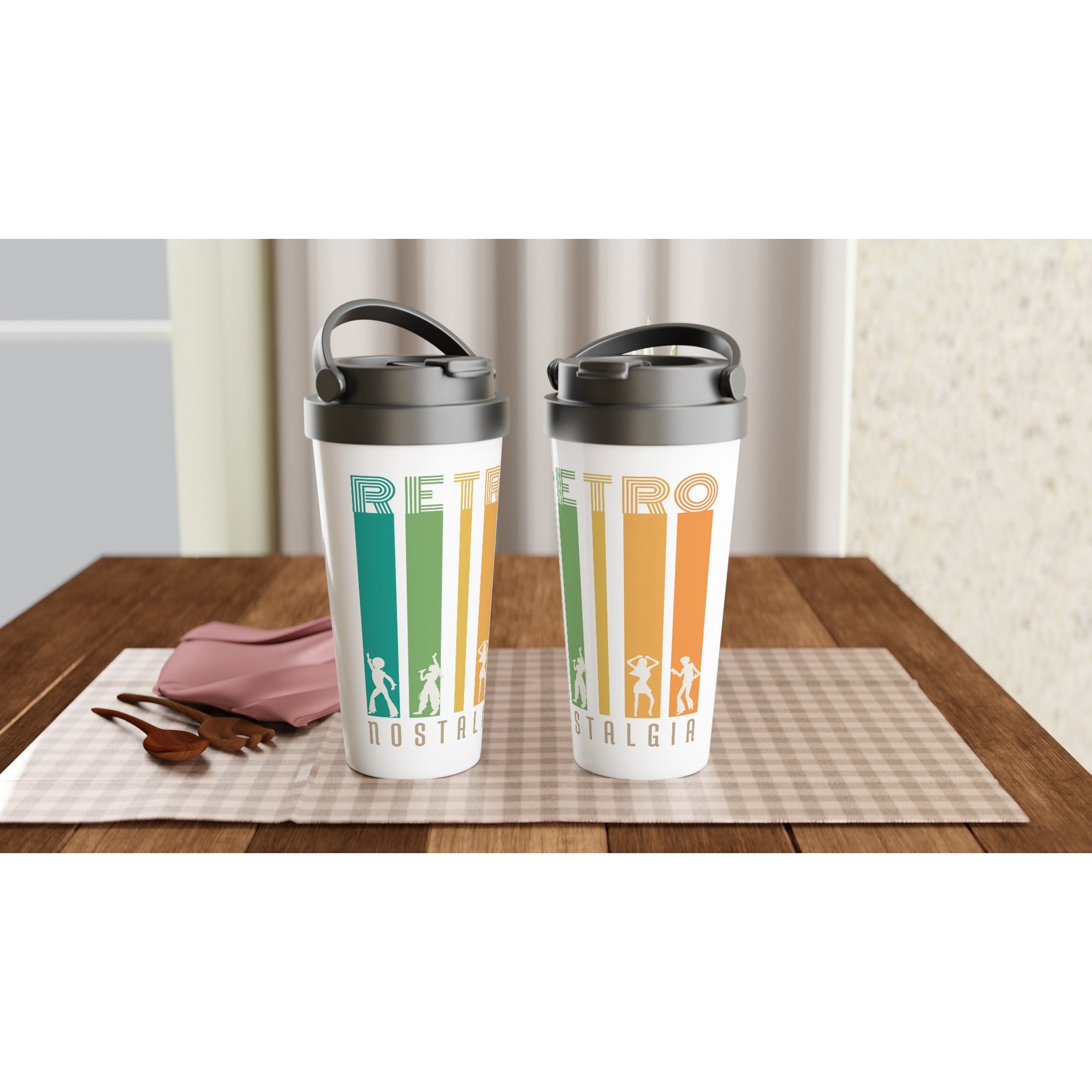 Retro Nostalgia - White 15oz Stainless Steel Travel Mug Travel Mug Globally Fulfilled Retro