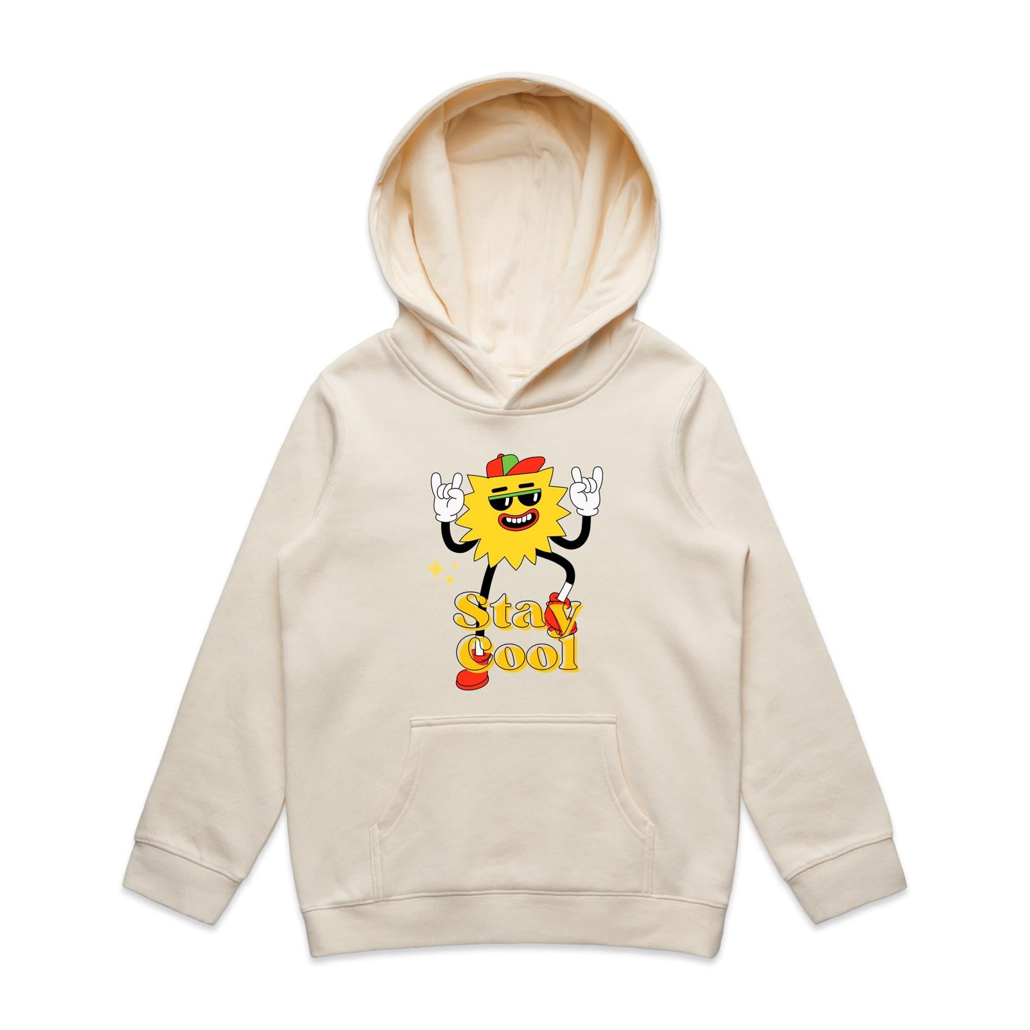 Stay Cool - Kids Hoodie Ecru Kids Hoodie Printed In Australia