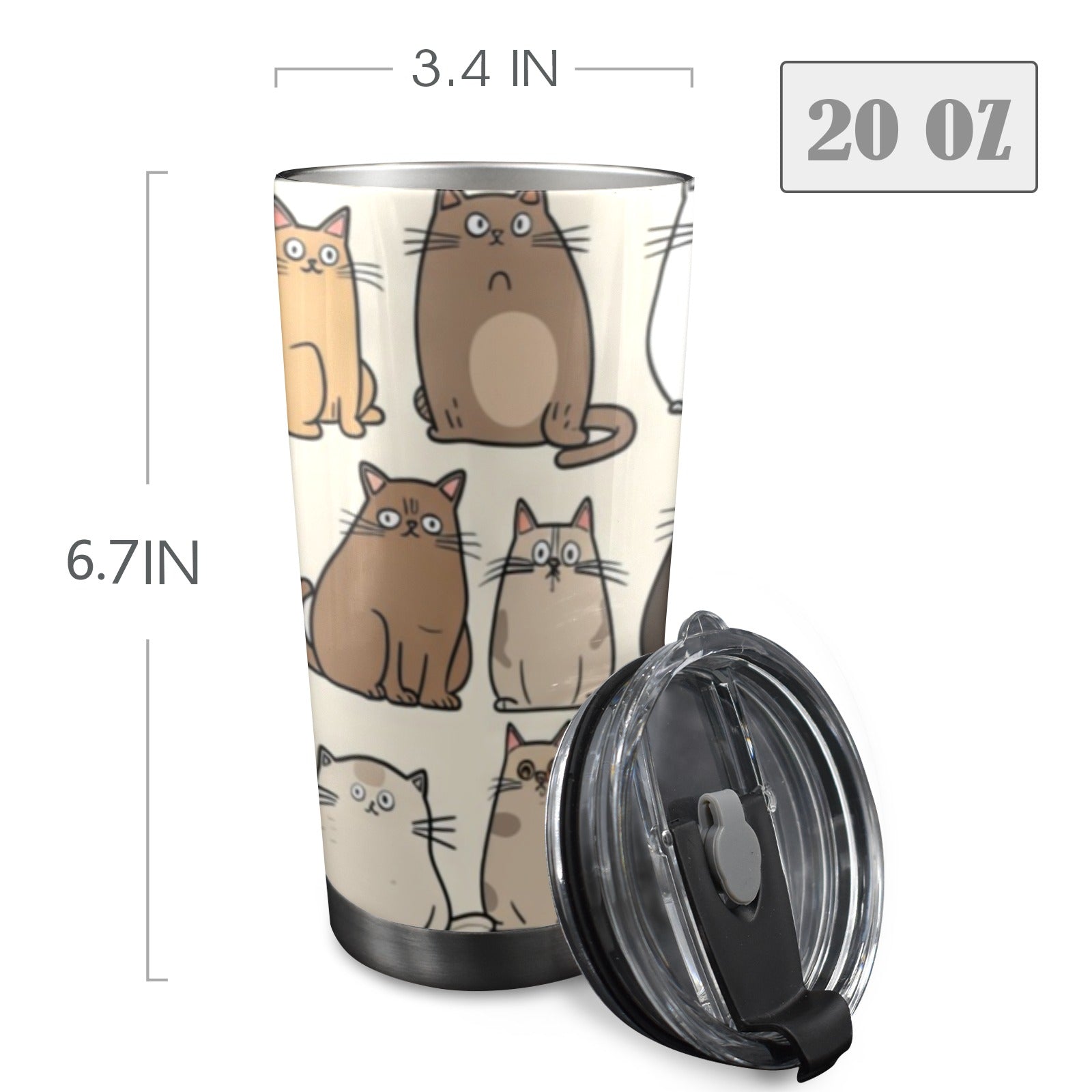 Lots Of Cats - 20oz Mobile Tumbler with Lid (Black Lock) 20oz Travel Mug animal Printed Offshore