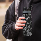 Monsters In Black And White - Insulated Water Bottle with Dual-Use Lid (18oz) Insulated Water Bottle with Dual-Use Lid (18oz) Printed Offshore Sci Fi
