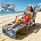 Japanese Waves Beach Chair Towel Cover with Side Pockets