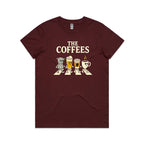 The Coffees, Crossing Road Women's AS Colour T-shirt Burgundy Womens T-shirt Coffee Music Printed In Australia