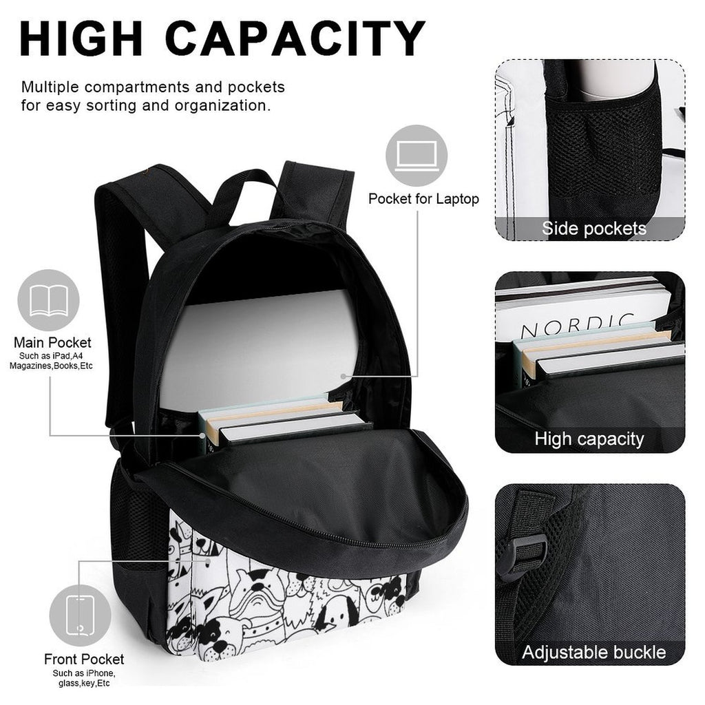 Dogs In Black And White - Three Piece Backpack Set