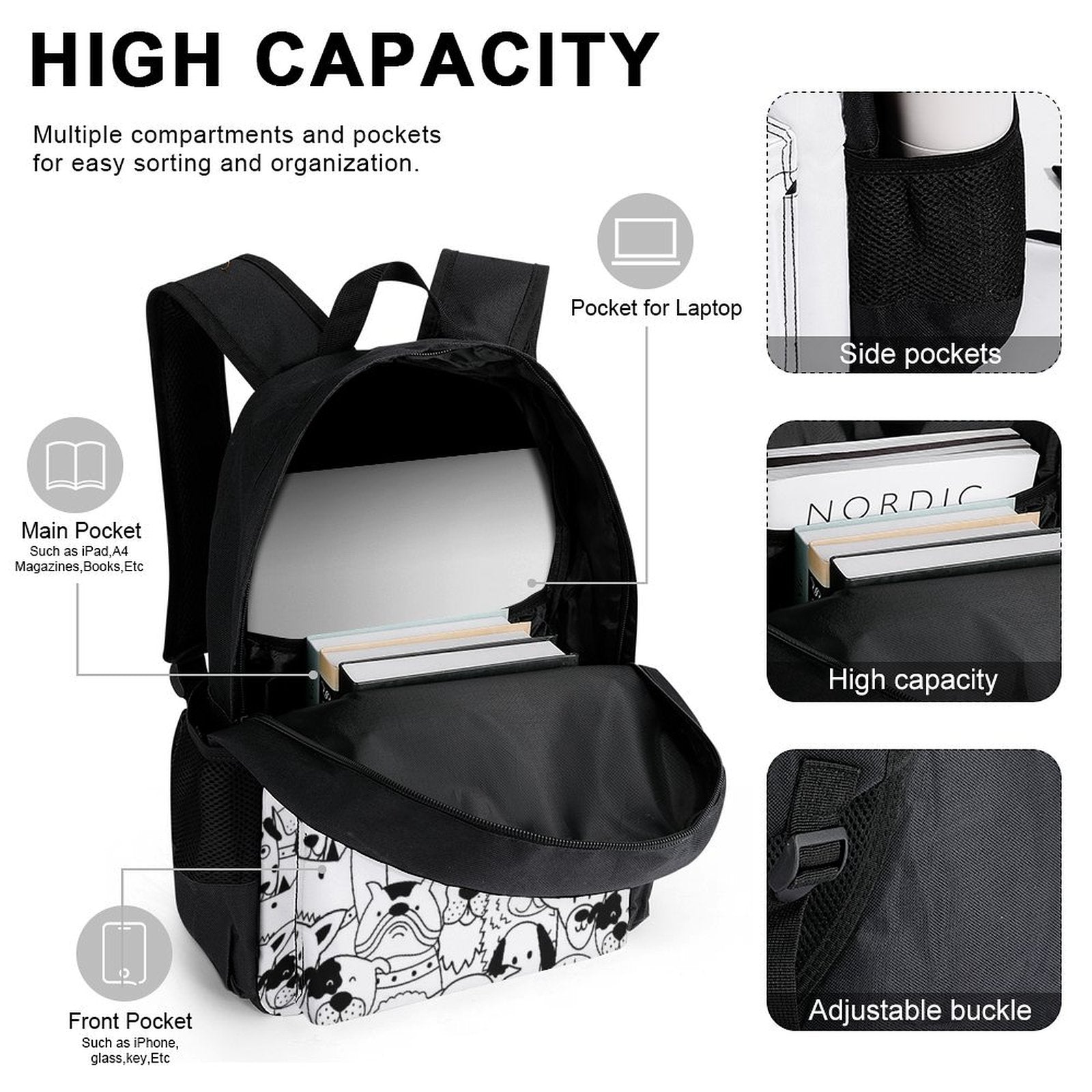 Dogs In Black And White - Three Piece Backpack Set