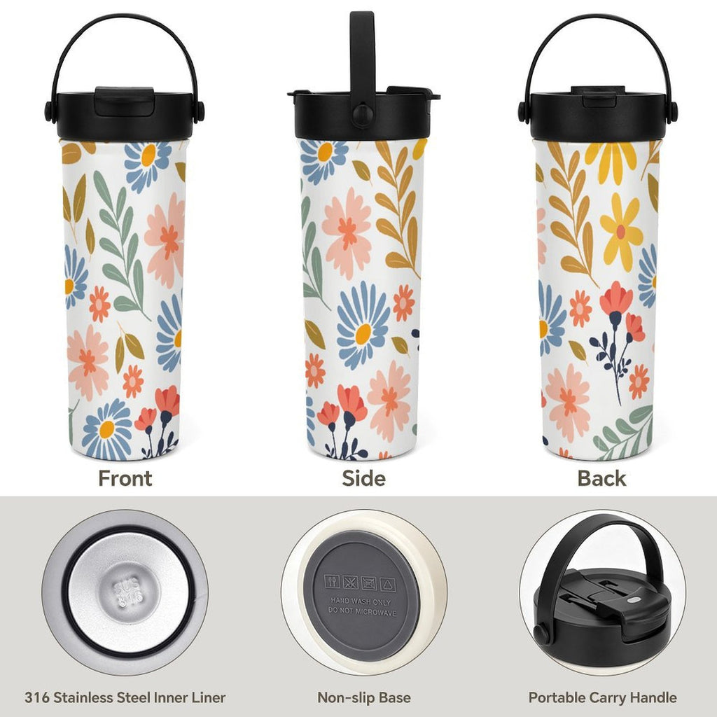 Boho Flowers And Leaves 20oz Tea Tumbler with Carry Handle