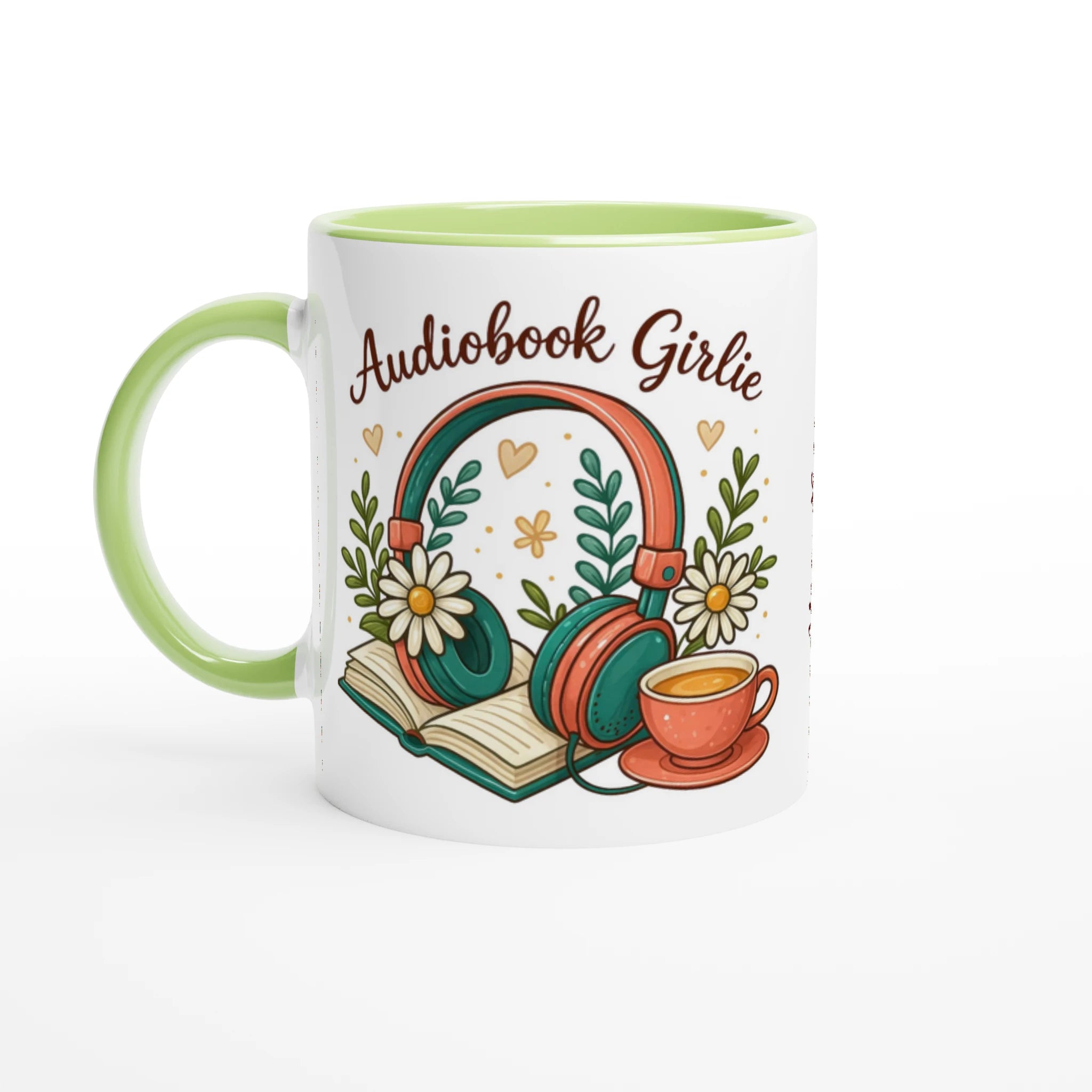 Personalised - Audiobook Girlie - White 11oz Ceramic Mug with Colour Inside Ceramic Green Personalised 11oz Mug customise Globally Fulfilled personalise Reading