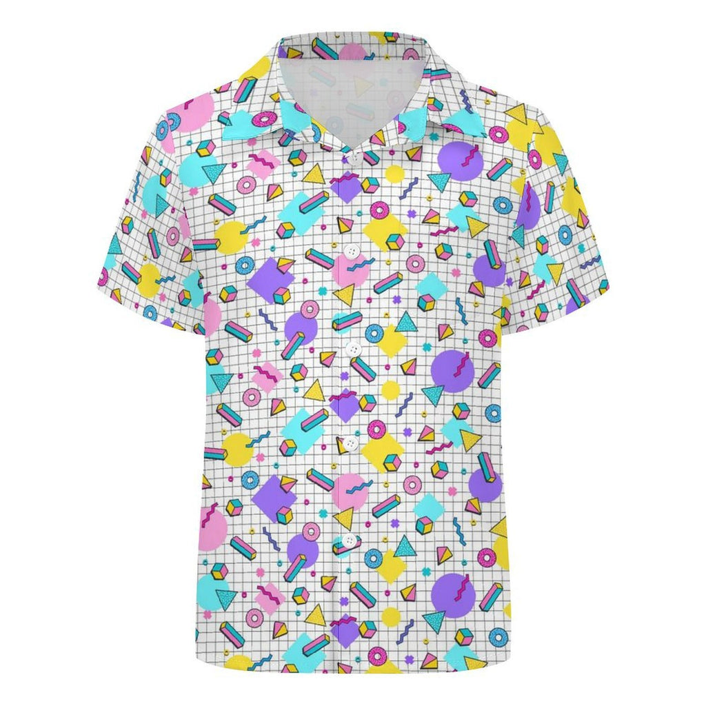 80's Grid Kids Youth Short Sleeve Button Up Shirt