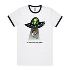 Guitarist Alien Abduction, UFO - Staple Ringer Tee White Black Ringer T-Shirt Music Printed In Australia Sci Fi