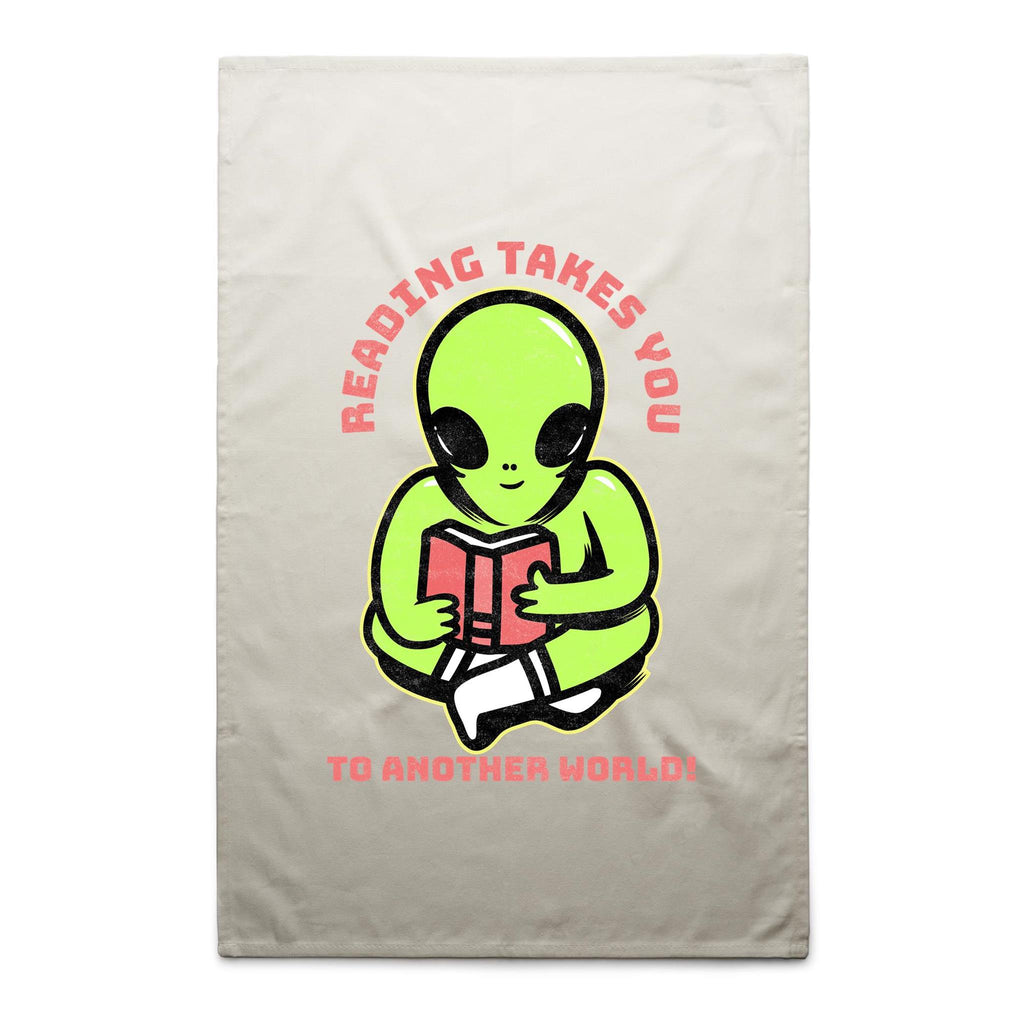 Reading Takes You To Another World - AS Colour Tea Towel Cream One Size Tea Towel Printed In Australia Reading Sci Fi