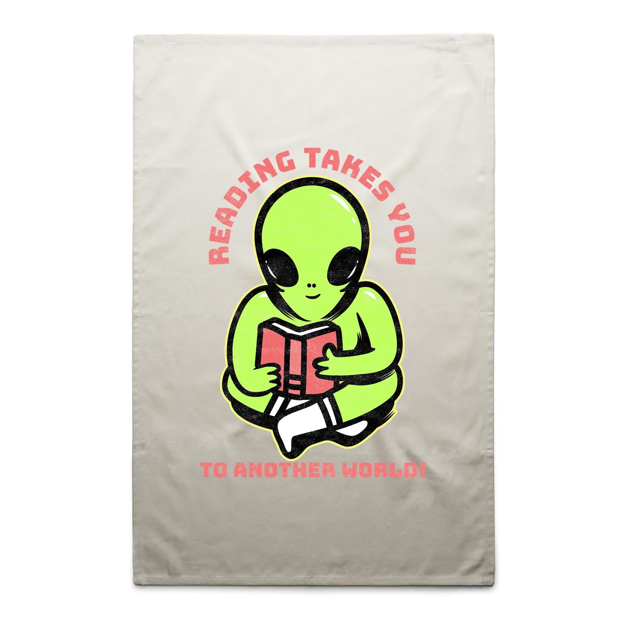 Reading Takes You To Another World - AS Colour Tea Towel Cream One Size Tea Towel Printed In Australia Reading Sci Fi