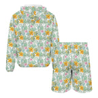 Tropical Flowers And Leaves Men's Lightweight Sun Hoodie & Shorts Set Men's Lightweight Sun Hoodie & Shorts Plants Printed Offshore