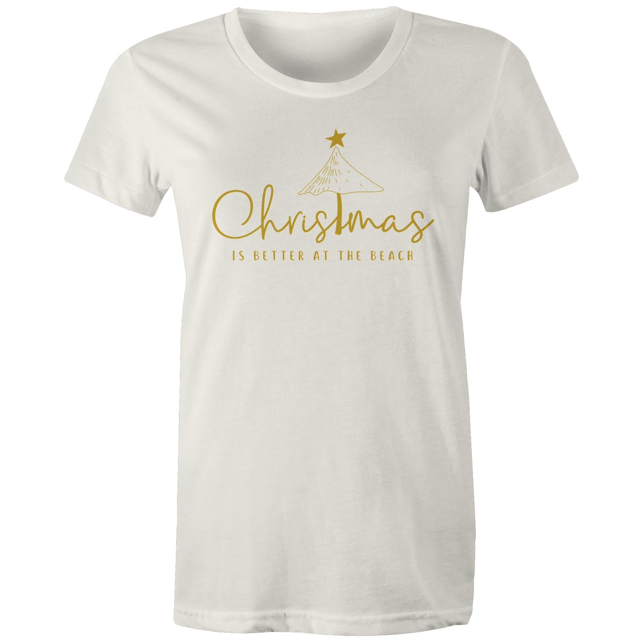 Christmas Is Better At The Beach - Womens T-shirt Natural Womens Christmas T-shirt Christmas Printed In Australia