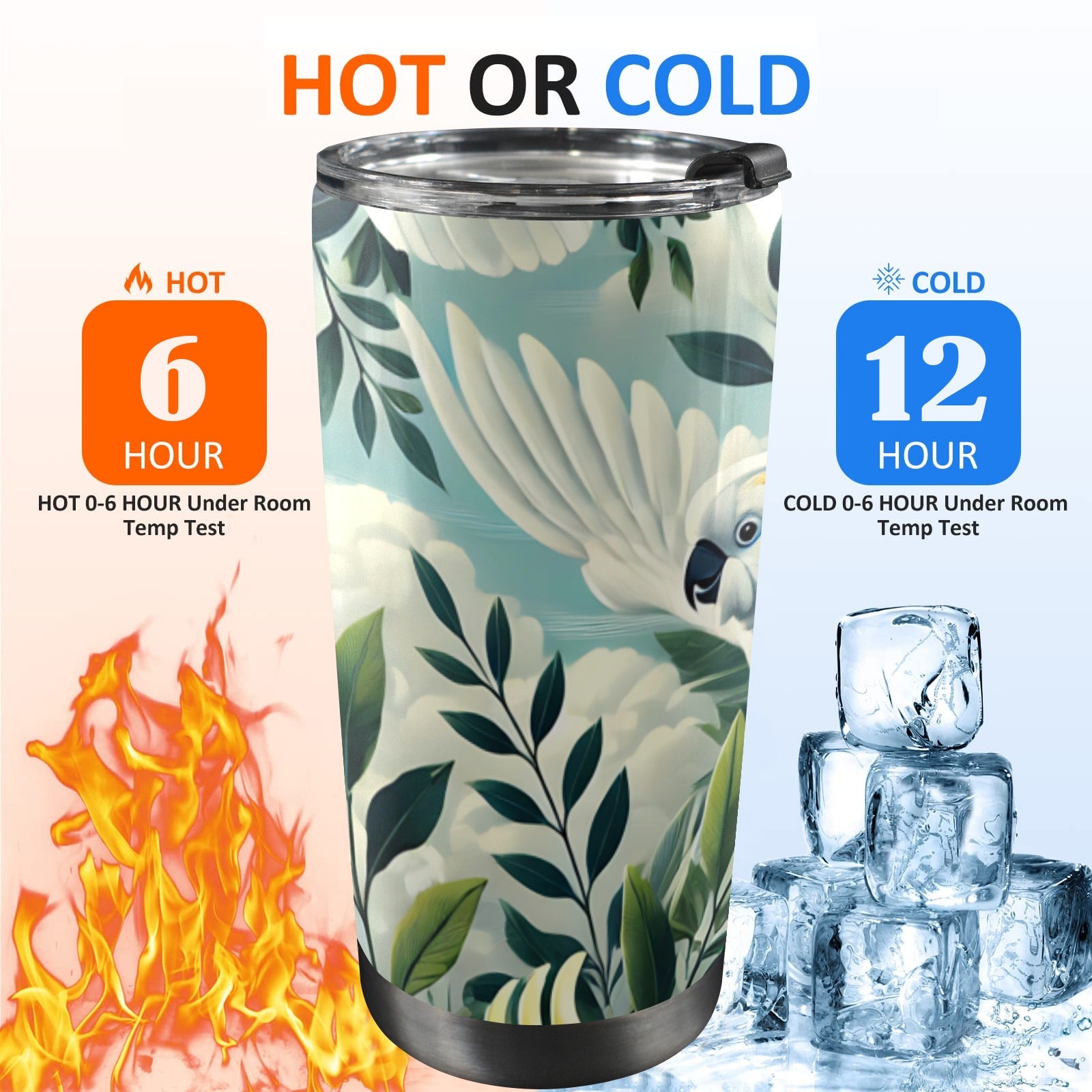 Cockatoo - 20oz Mobile Tumbler with Lid (Black Lock) 20oz Travel Mug animal Printed Offshore