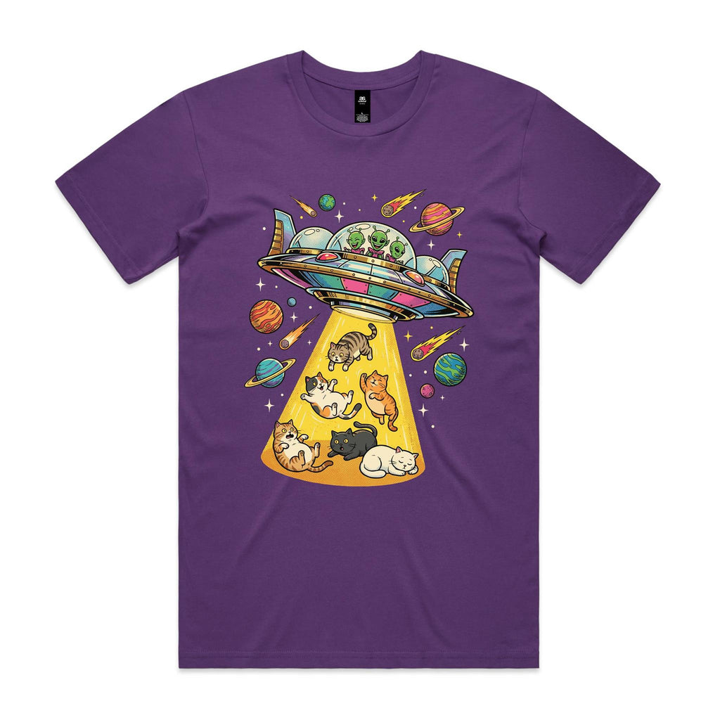 UFO Cat Abduction Men's AS Colour T-shirt Purple Mens T-shirt animal Printed In Australia Sci Fi