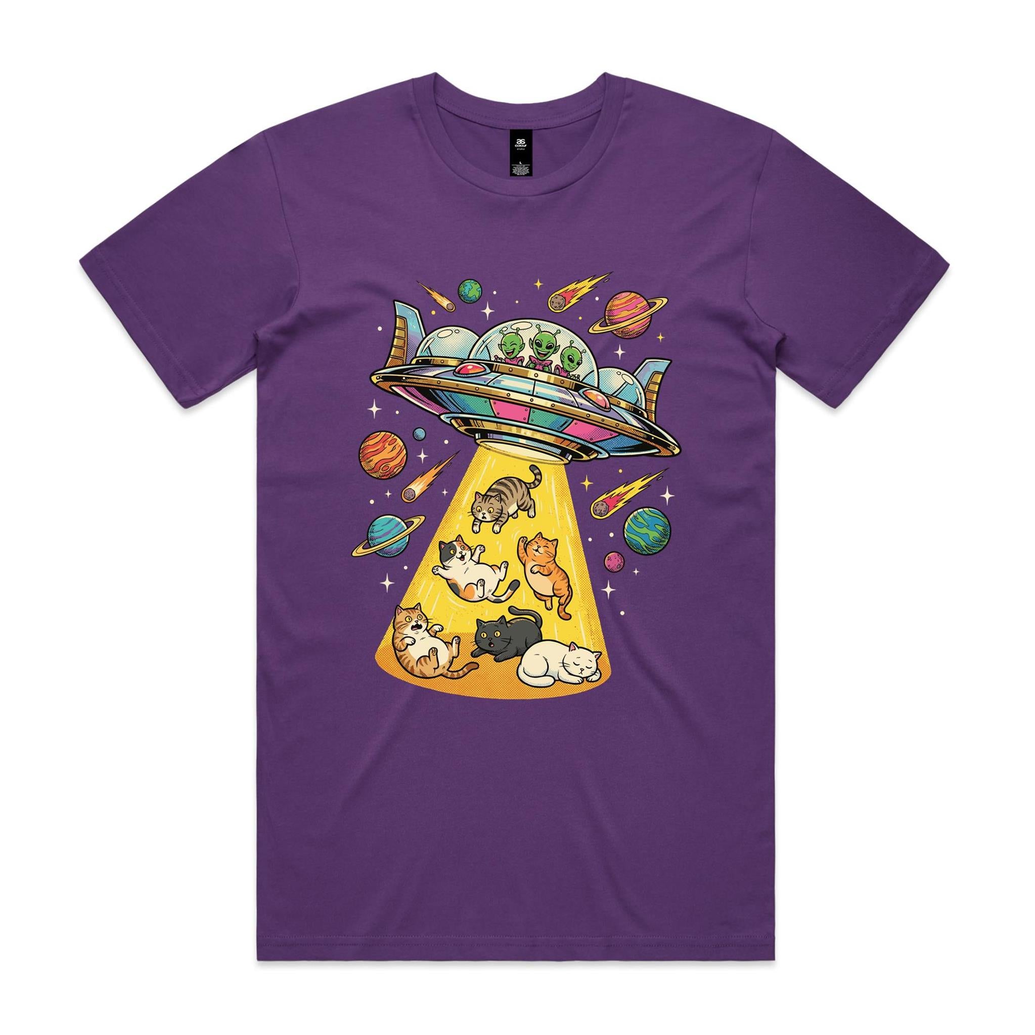 UFO Cat Abduction - Men's AS Colour T-shirt Purple Mens T-shirt animal Printed In Australia Sci Fi