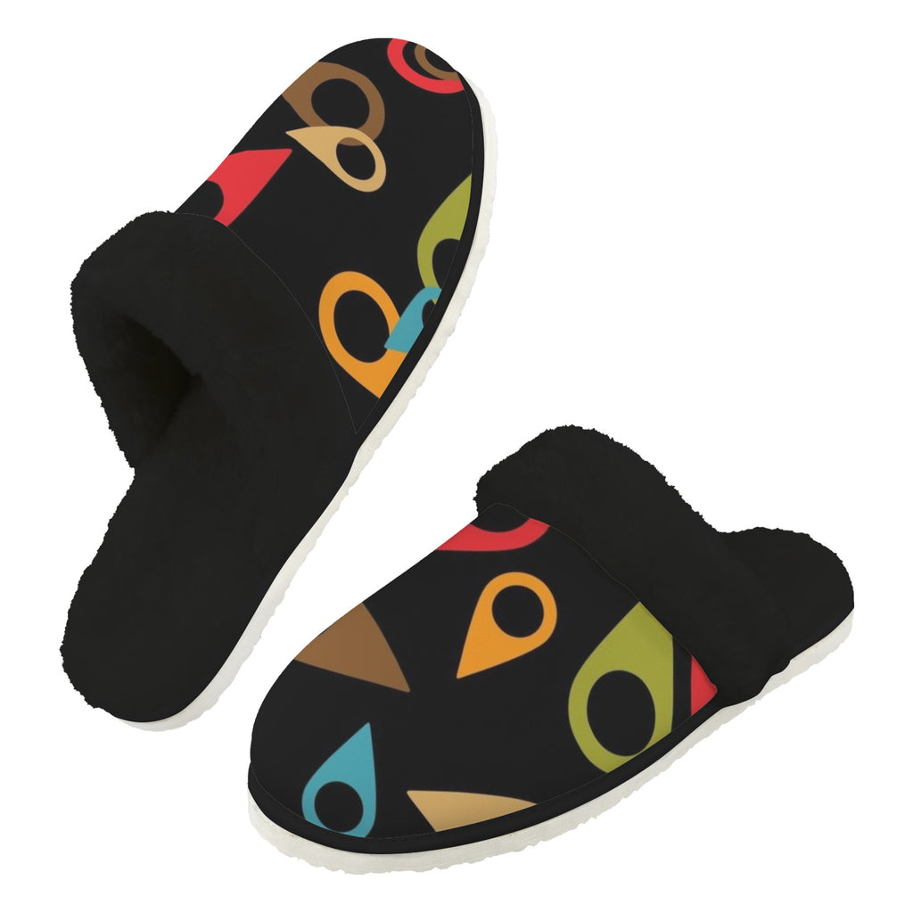 Where Am I Men's Fur Trim Thick-Sole Indoor Slippers 2XL Men's Fur Trimmed Slippers Printed Offshore