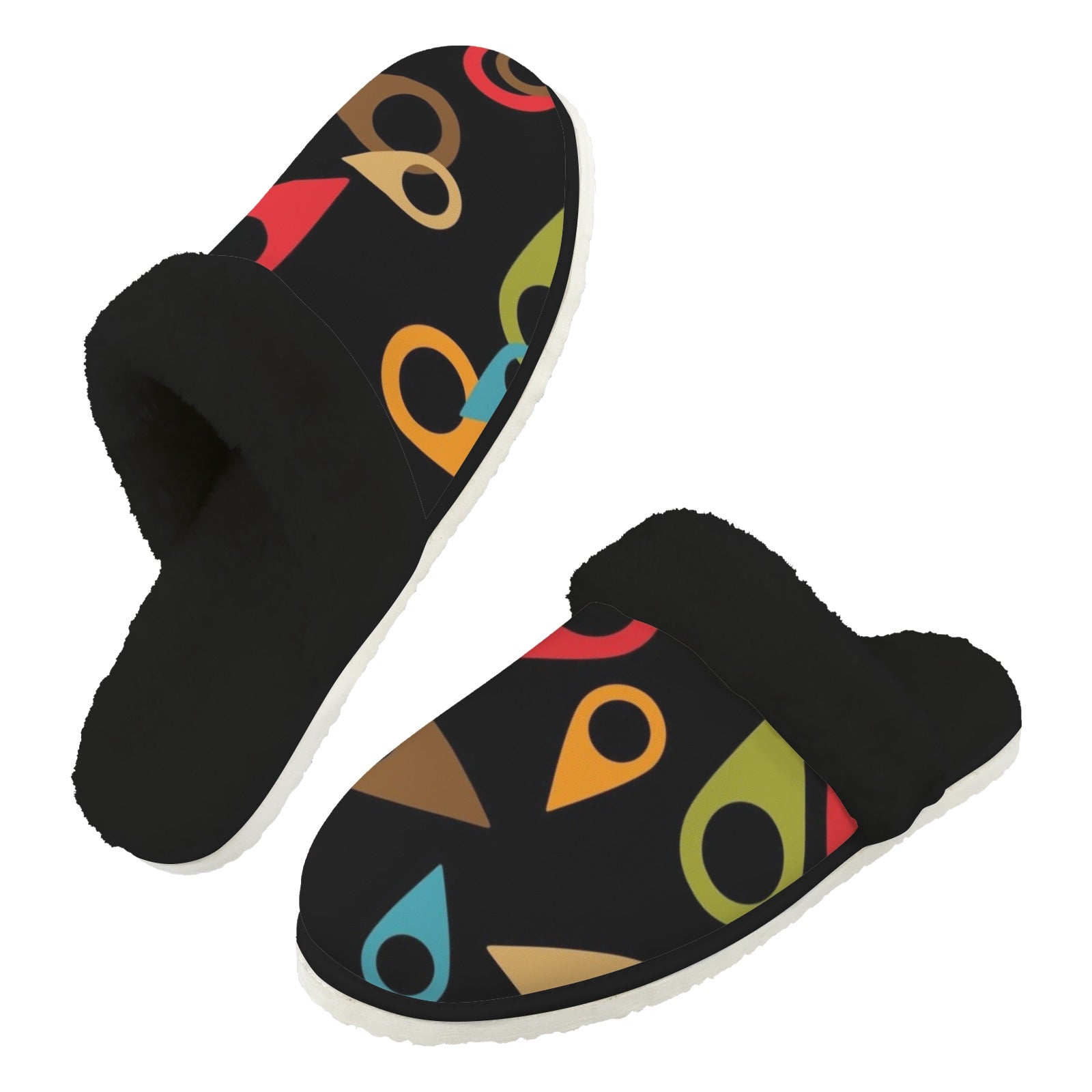 Where Am I Men's Fur Trim Thick-Sole Indoor Slippers 2XL Men's Fur Trimmed Slippers Printed Offshore