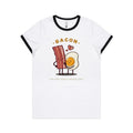 Bacon, You Are Truly Eggcellent Women's AS Colour Ringer Tee White Black Womens Ringer T-shirt Food Printed In Australia