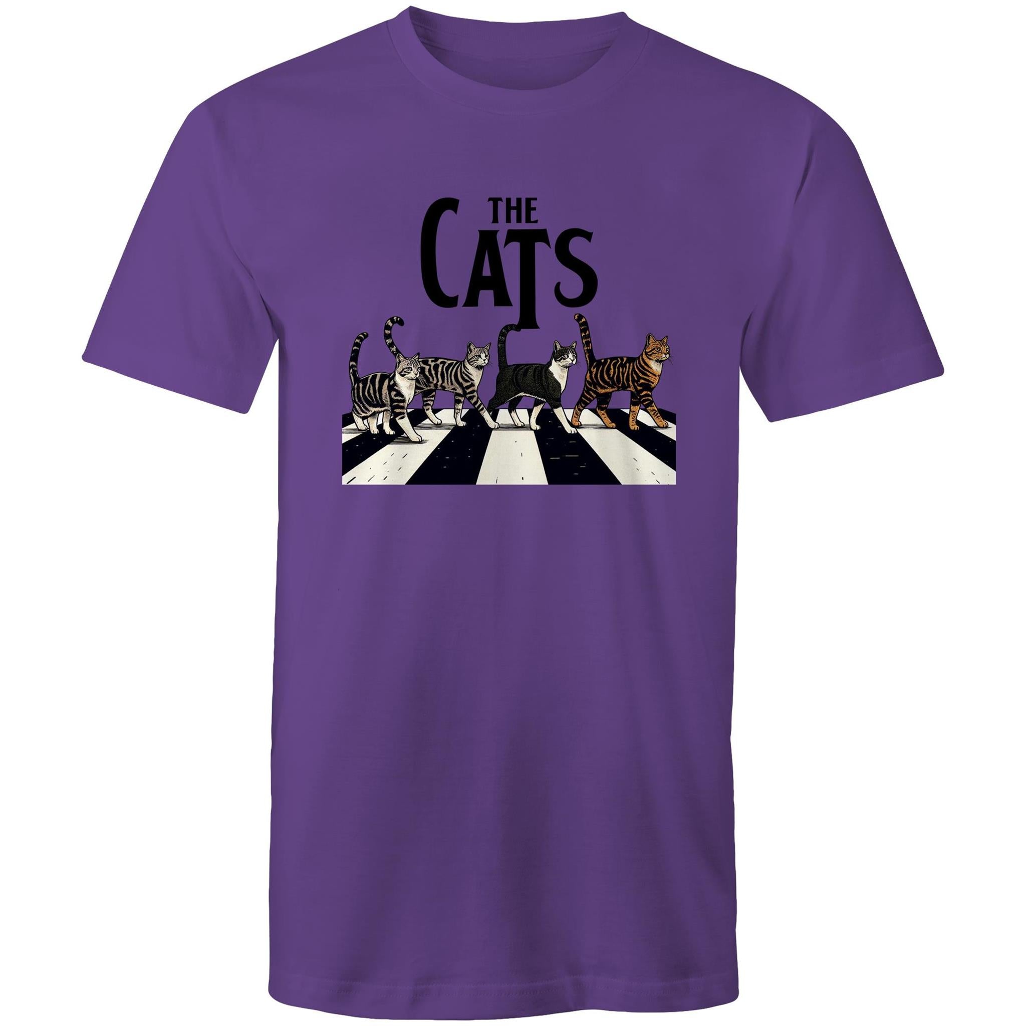 The Cats, Fab Four Crossing Road - Mens T-Shirt Purple Mens T-shirt animal Music Printed In Australia