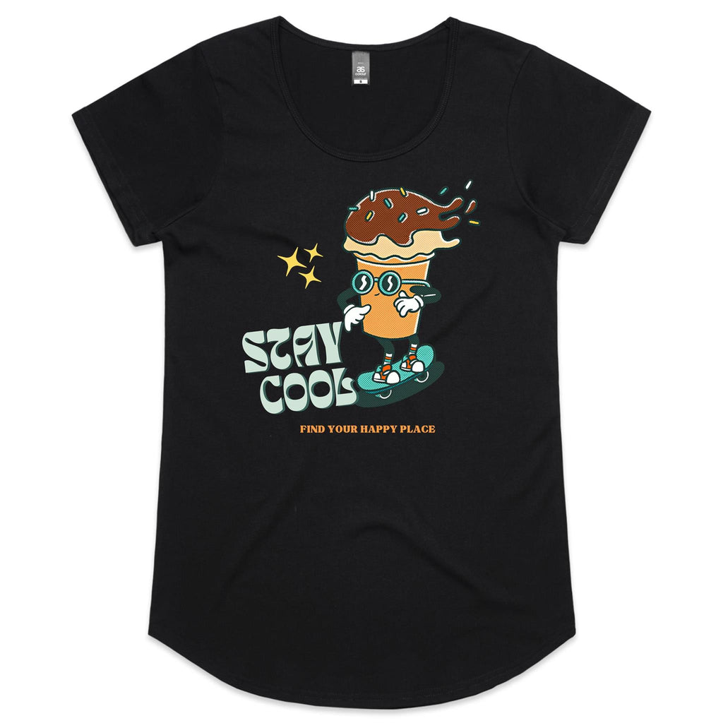 Stay Cool, Ice Cream - Womens Scoop Neck T-Shirt Black Womens Scoop Neck T-shirt Printed In Australia Summer