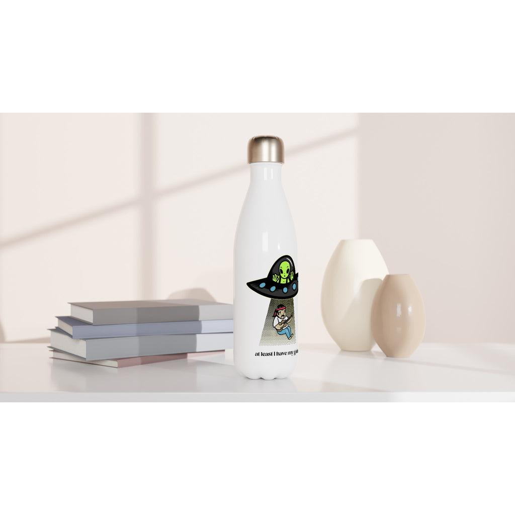 Guitarist Alien Abduction - White 17oz Stainless Steel Water Bottle White Water Bottle Globally Fulfilled Music Sci Fi