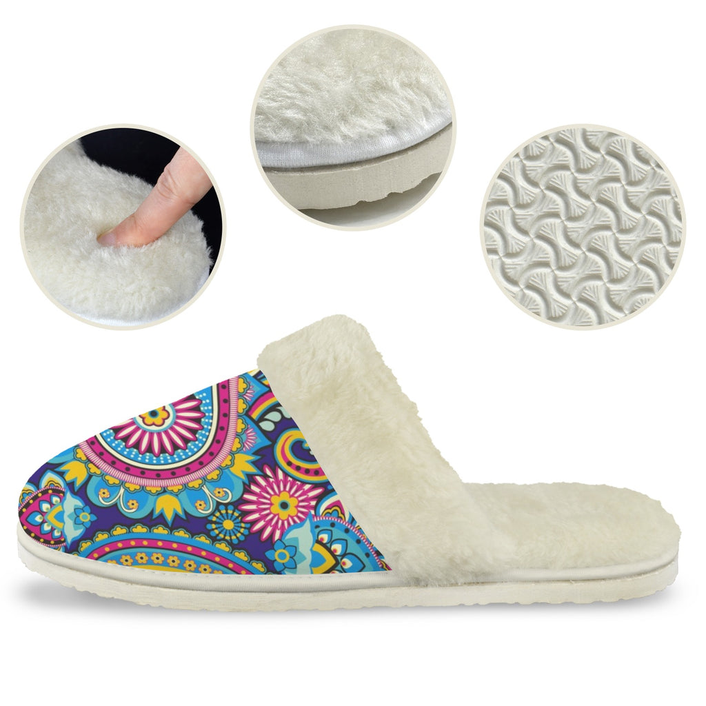 Paisley Women's Fur Trim Thick-Sole Indoor Slippers Women's Fur Trimmed Slippers Printed Offshore