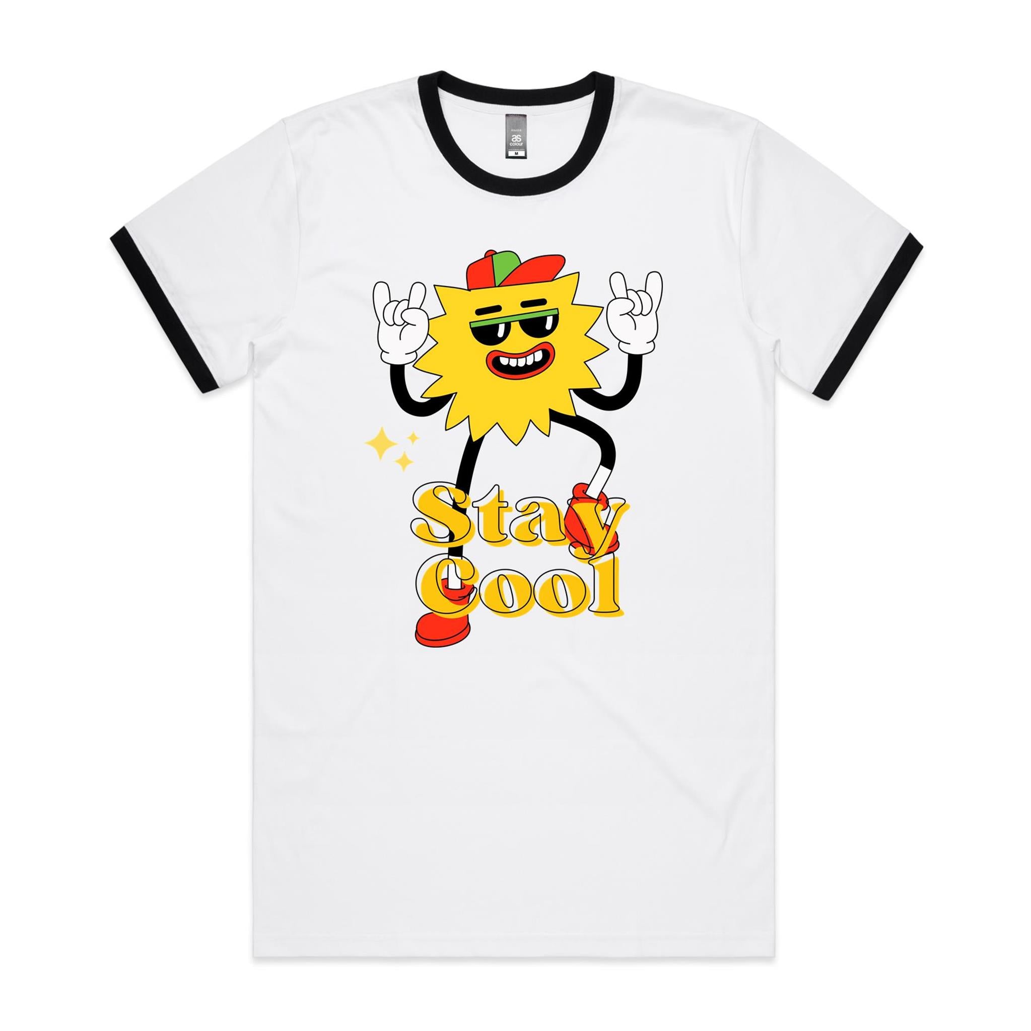 Stay Cool - Staple Ringer Tee White Black Ringer T-Shirt Printed In Australia