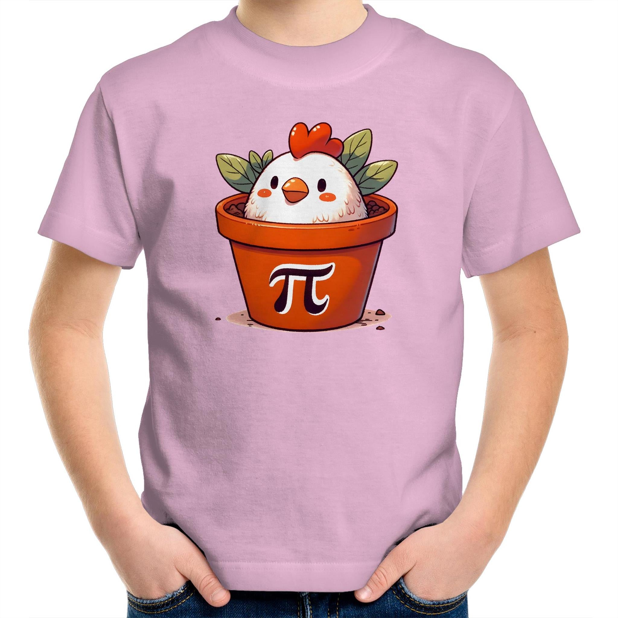 Chicken Pot Pi - Kids Youth T-Shirt Pink Kids Youth T-shirt animal Maths Printed In Australia