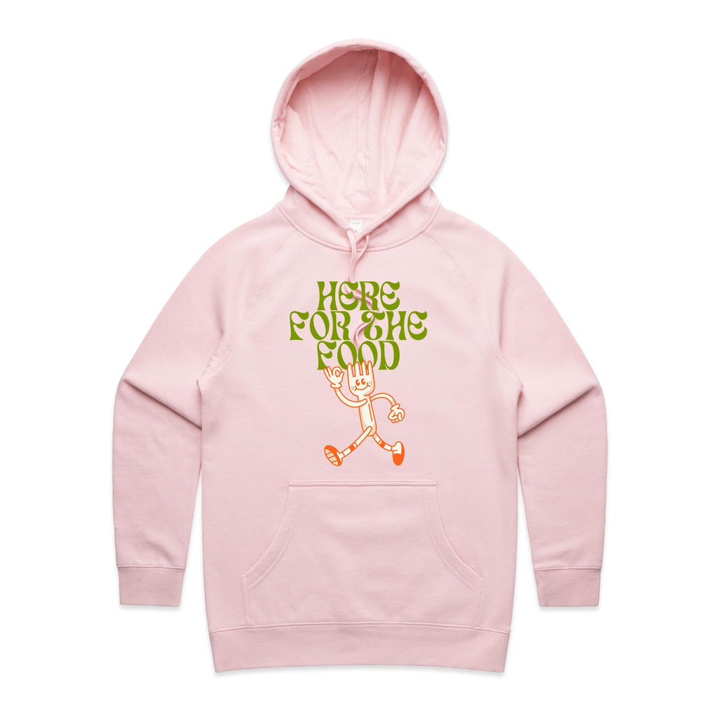 Here For The Food - Womens Hoodie Pink Womens Hoodie Food Printed In Australia