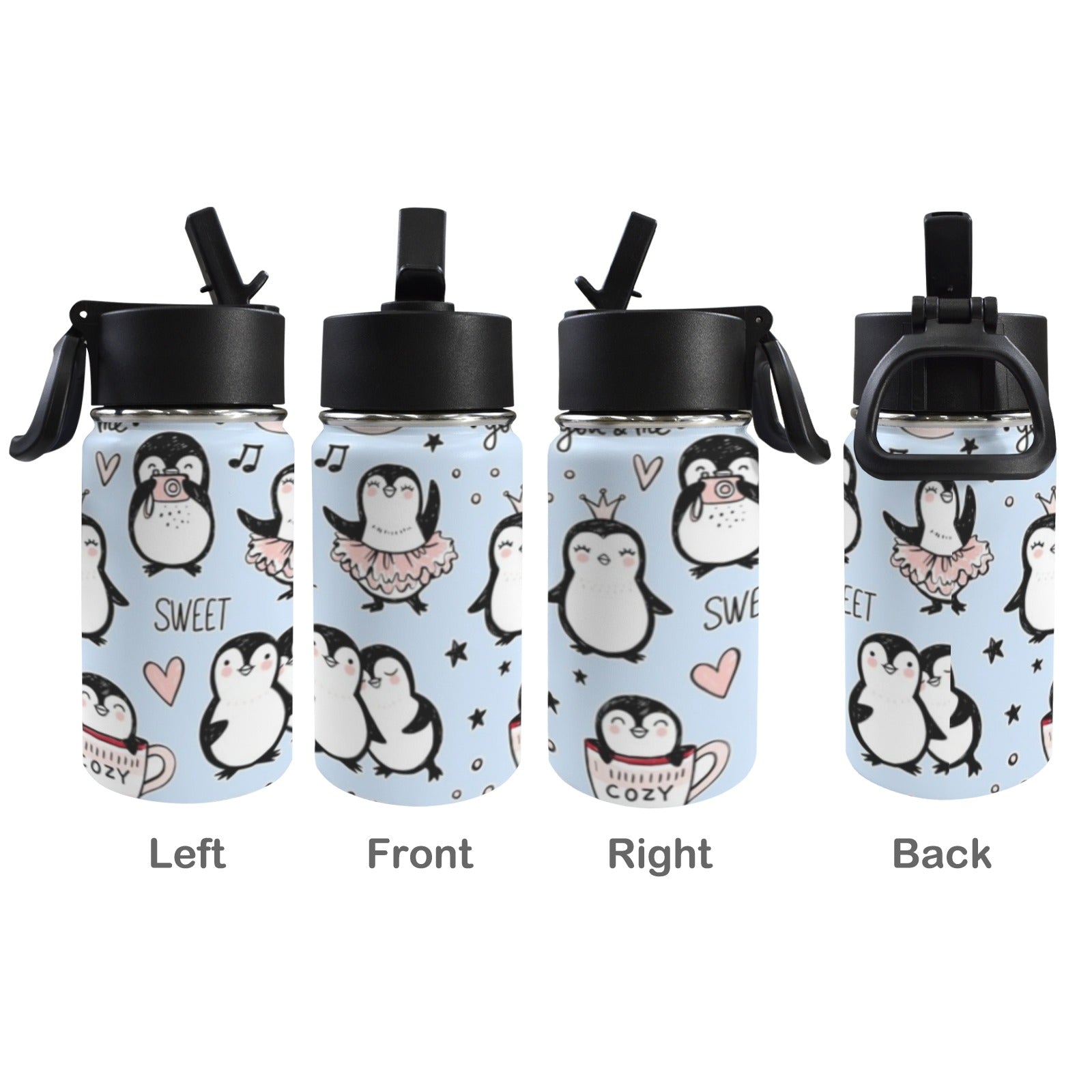 Penguin Love 12oz Kids Water Bottle with Straw Lid