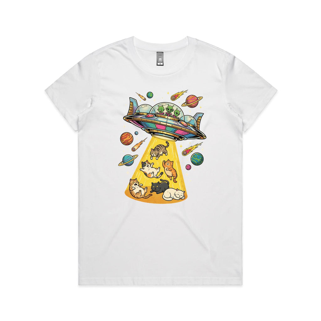 UFO Cat Abduction Women's AS Colour T-shirt White Womens T-shirt animal Printed In Australia Sci Fi