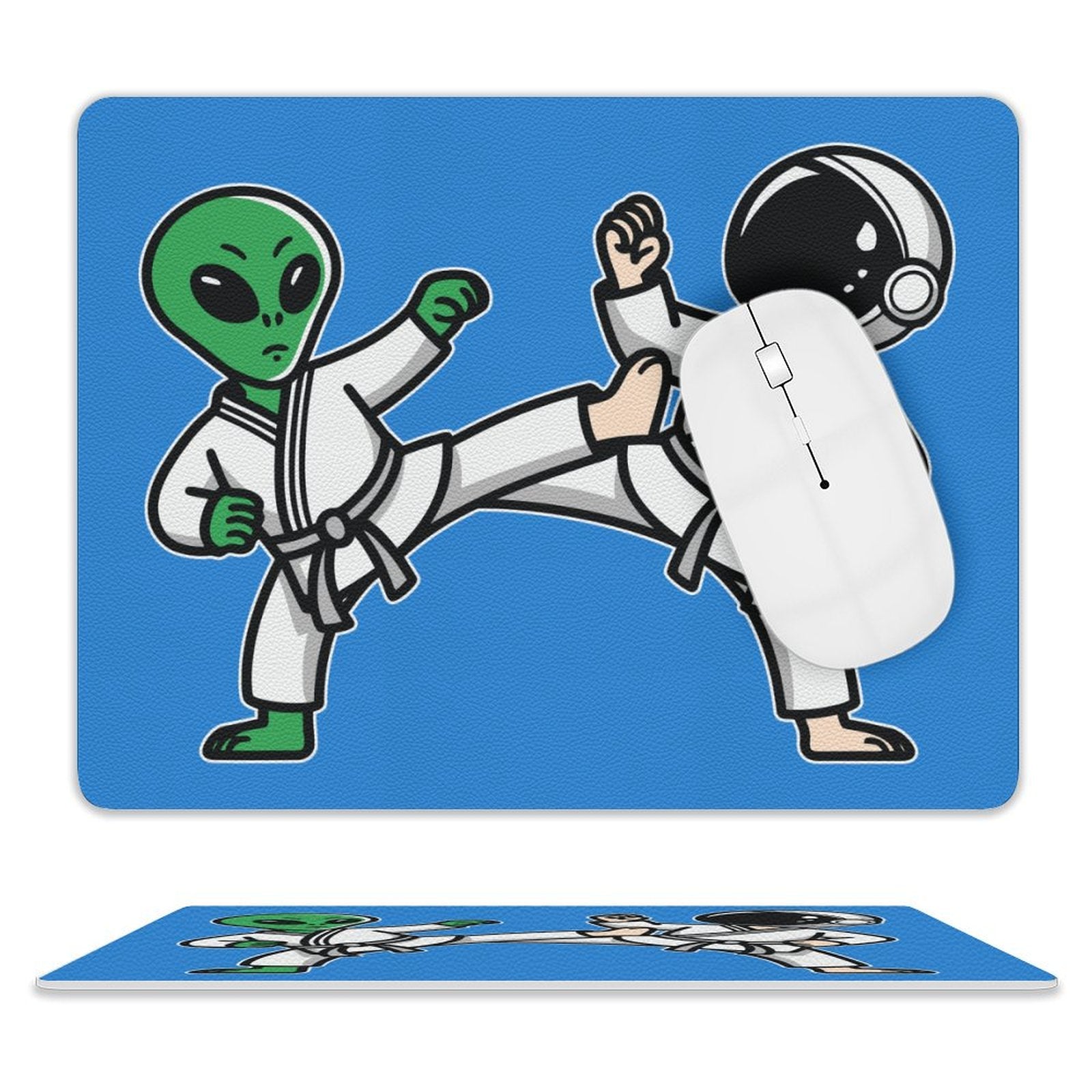 Karate Alien And Astronaut - Leather Mouse Pad white One size Leather Mouse Pad Printed Offshore Sci Fi Space