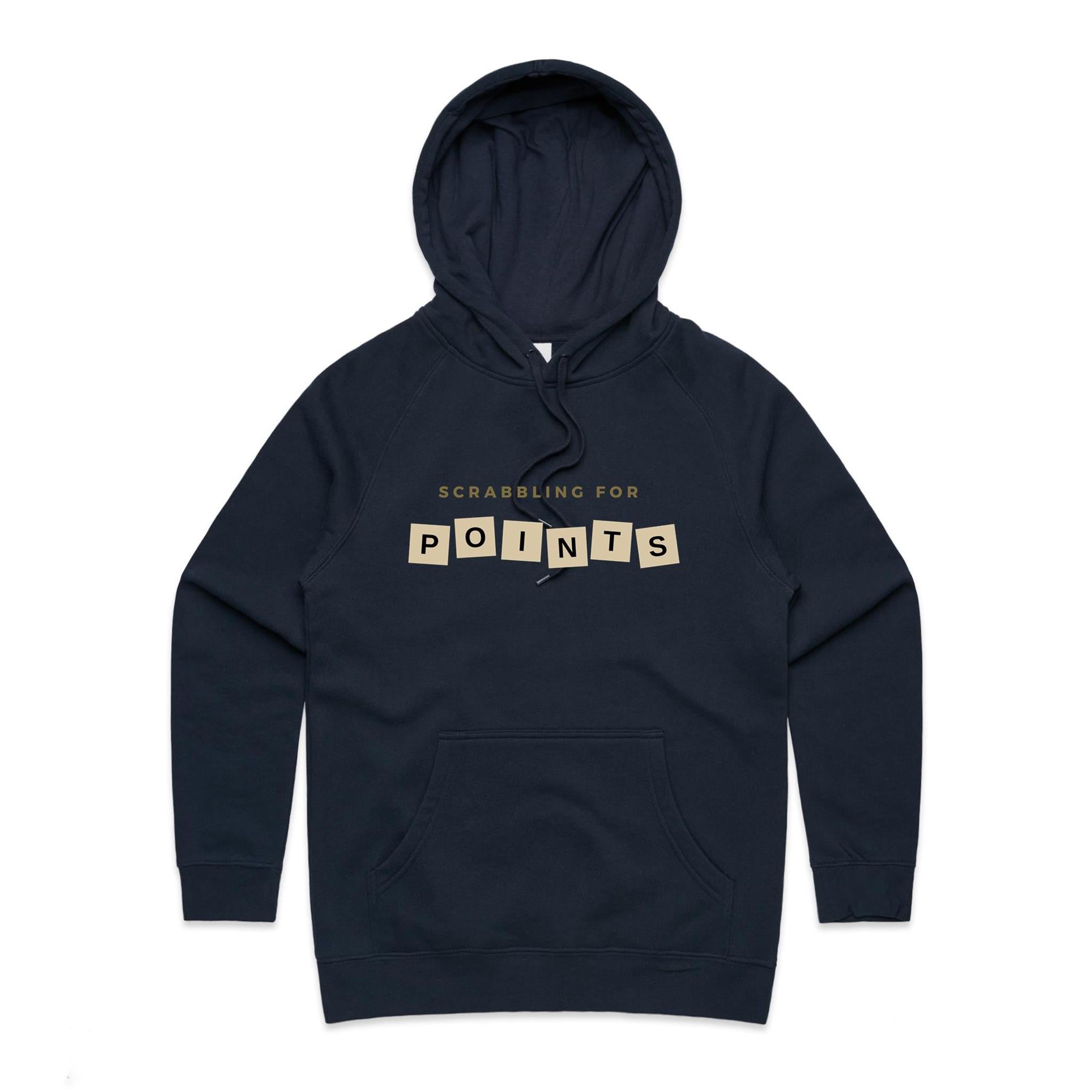 Scrabbling For Points - Womens Hoodie Navy Womens Hoodie Games Printed In Australia