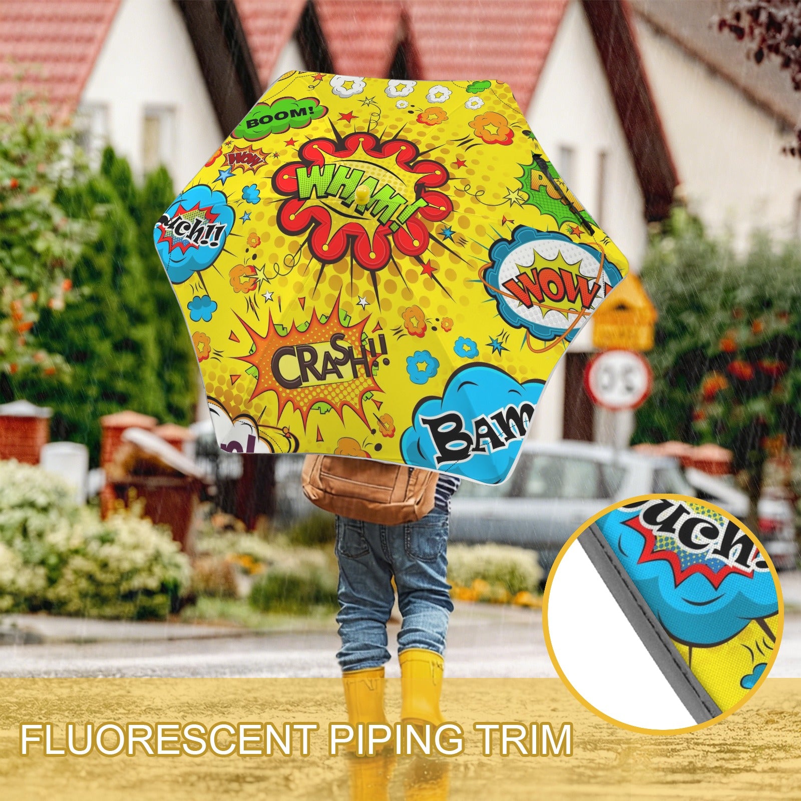 Comic Book Yellow Kids Safe Round Corner Umbrella Kids Safe Round Corner Umbrella comic Printed Offshore