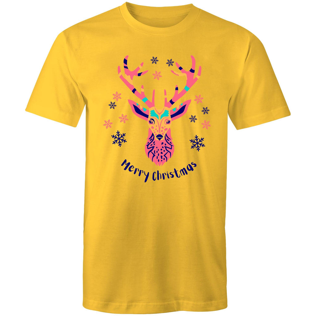 Christmas Deer - Mens T-Shirt Yellow Mens Christmas T-shirt Christmas Printed In Australia