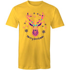 Christmas Deer - Mens T-Shirt Yellow Mens Christmas T-shirt Christmas Printed In Australia
