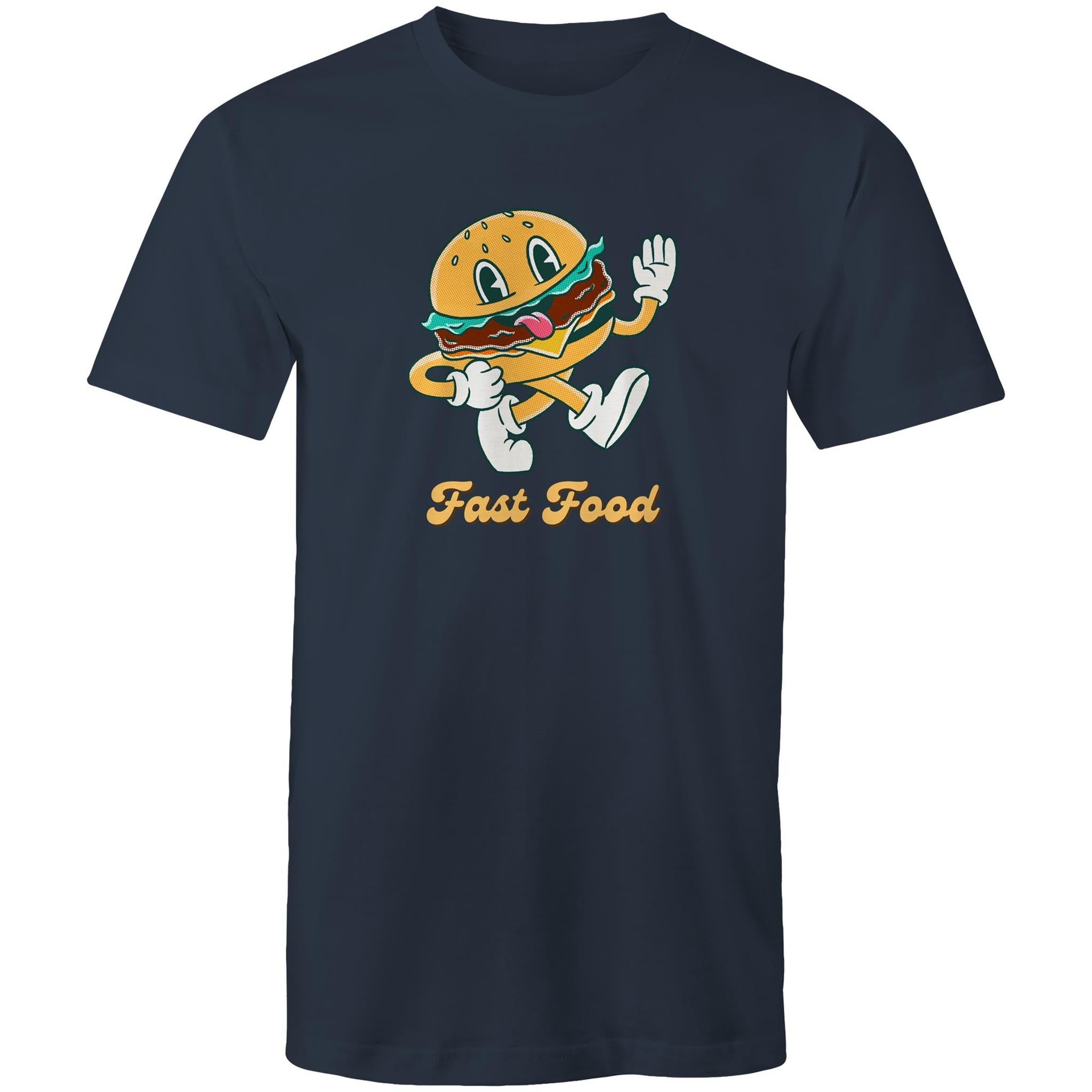 Fast Food, Hamburger - Mens T-Shirt Navy Mens T-shirt Food Printed In Australia Retro