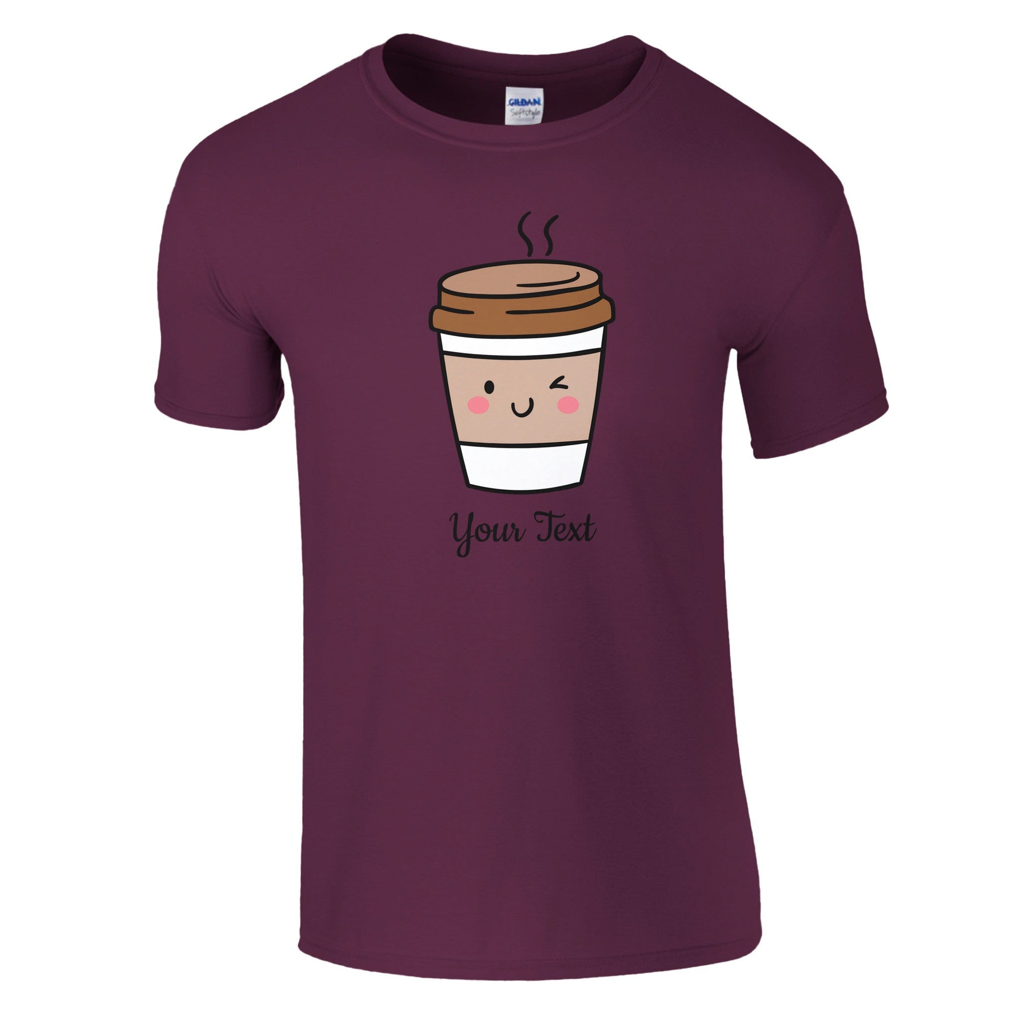 Personalised - Coffee Characters - Classic Unisex Crewneck T-shirt Maroon Personalised T-shirt Coffee Customise Globally Fulfilled Personalise